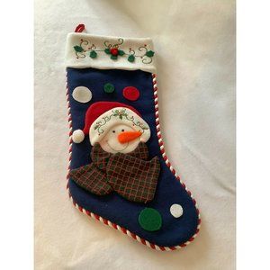 Dark Blue and White Appliqued Christmas Stocking